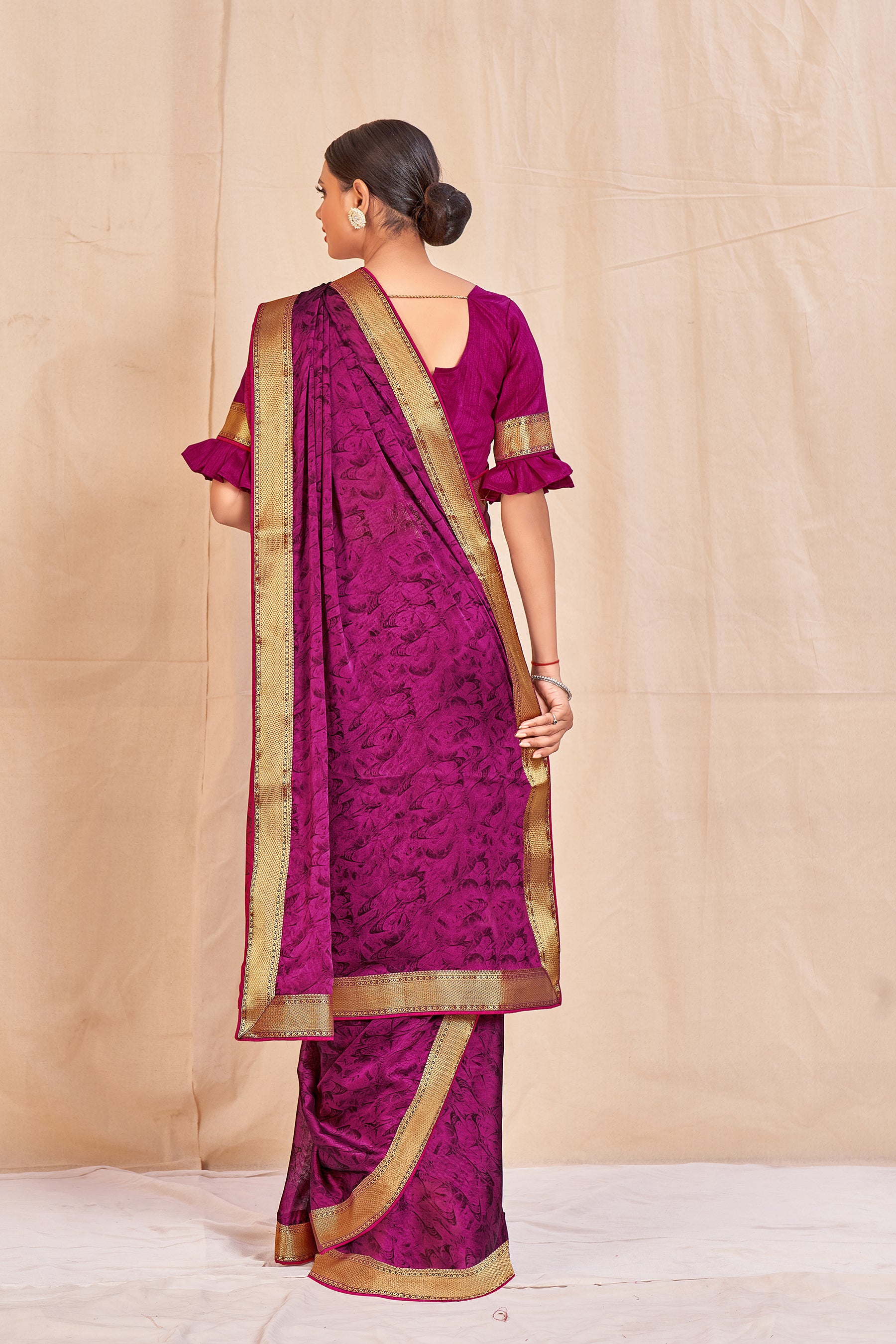 Vamika Purple Designer Cadbury Chiffon Banarasi Lace Saree - Distacart
