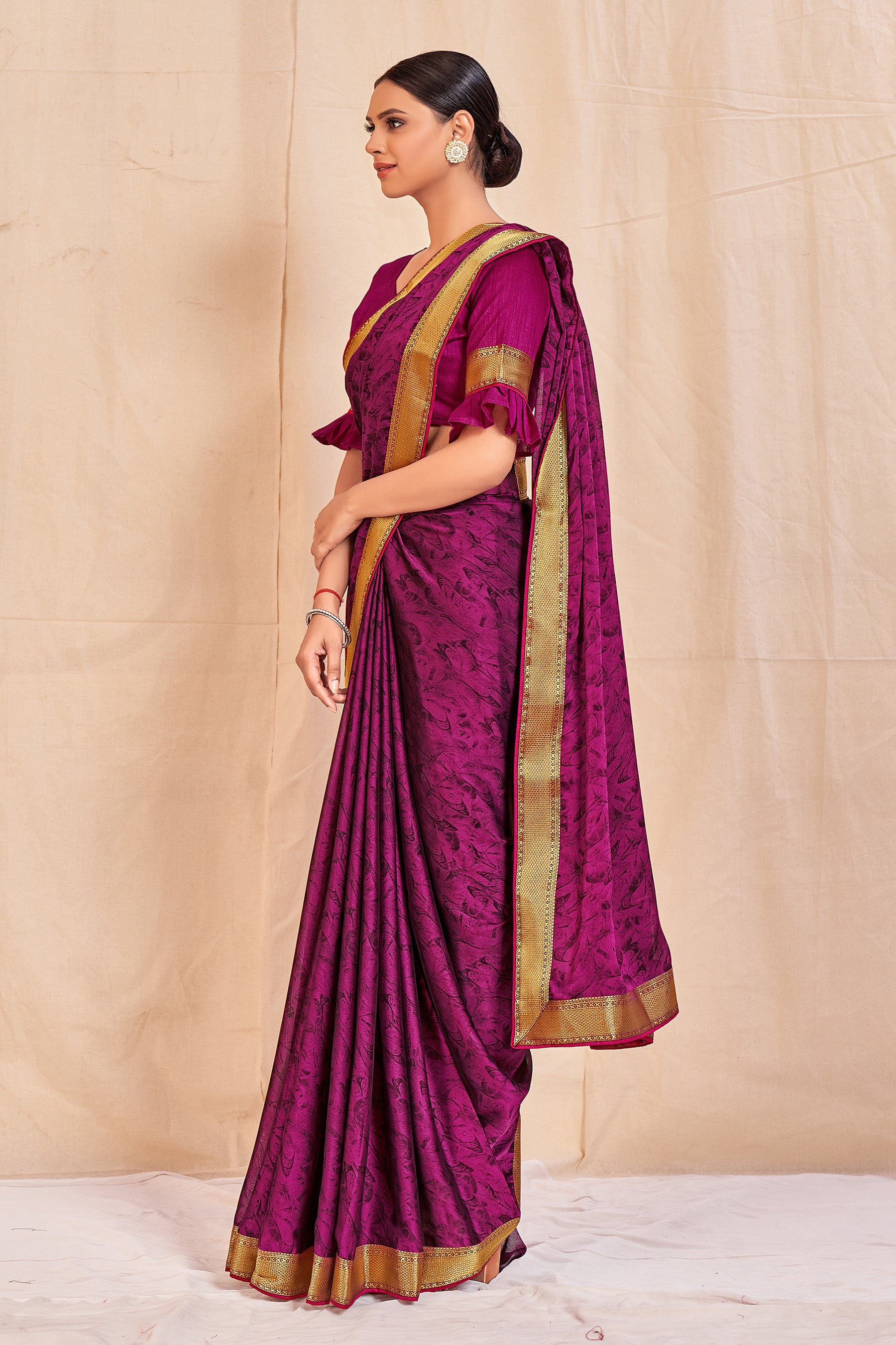 Vamika Purple Designer Cadbury Chiffon Banarasi Lace Saree - Distacart