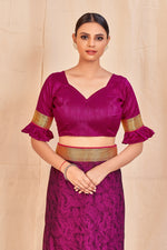 Thumbnail for Vamika Purple Designer Cadbury Chiffon Banarasi Lace Saree - Distacart