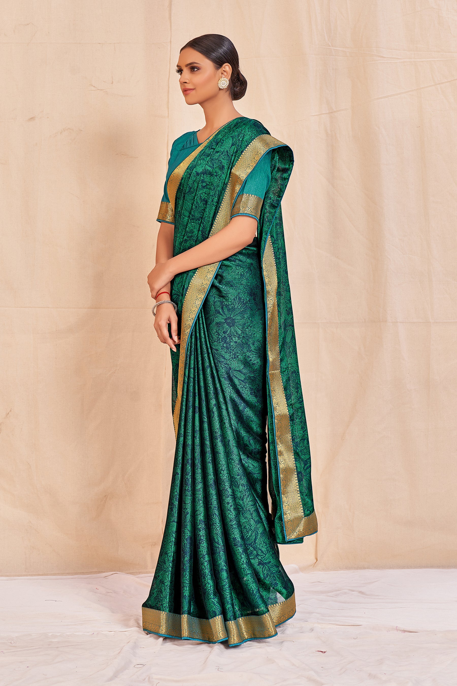 Vamika Rama Green Designer Cadbury Chiffon Banarasi Lace Saree - Distacart