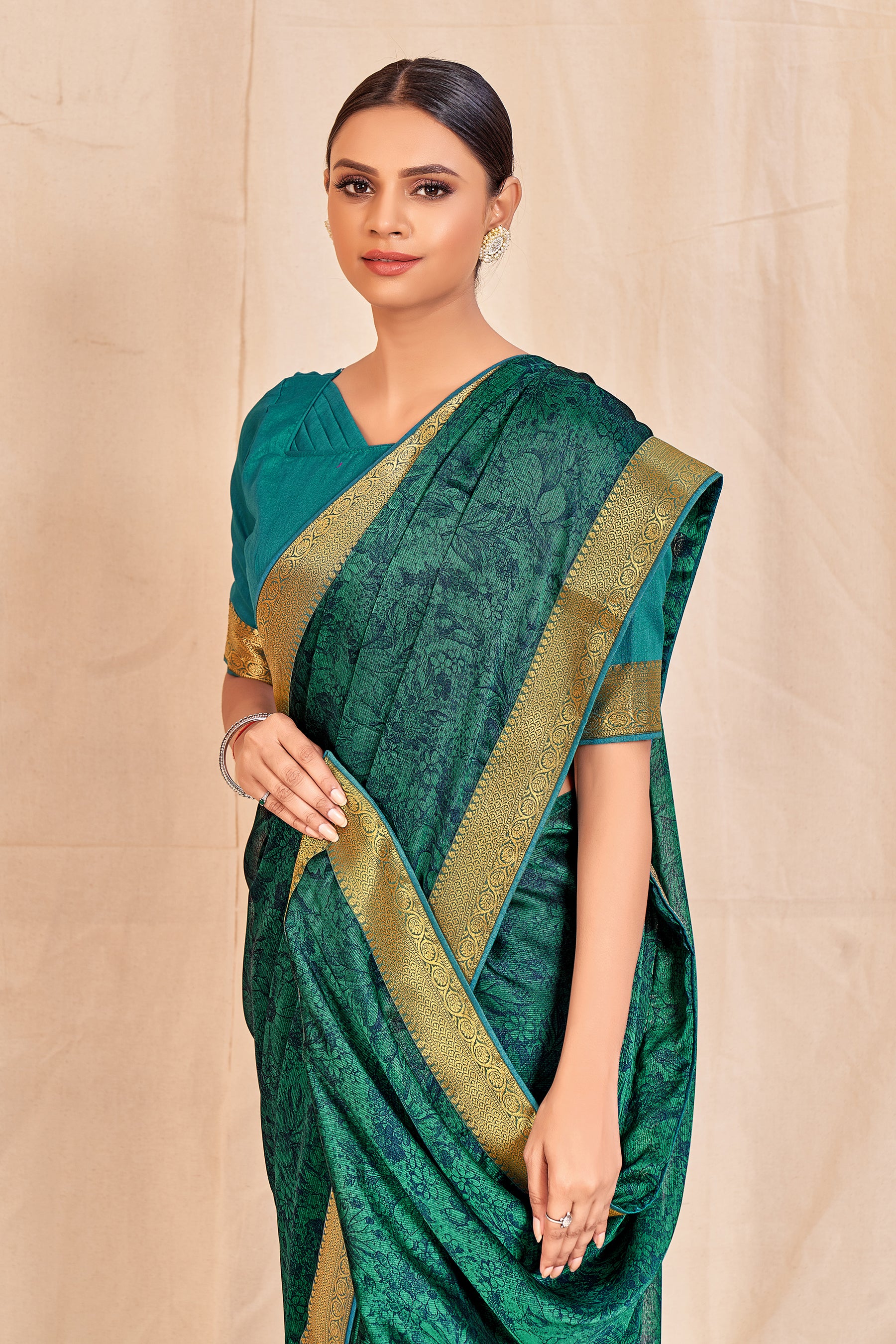 Vamika Rama Green Designer Cadbury Chiffon Banarasi Lace Saree - Distacart