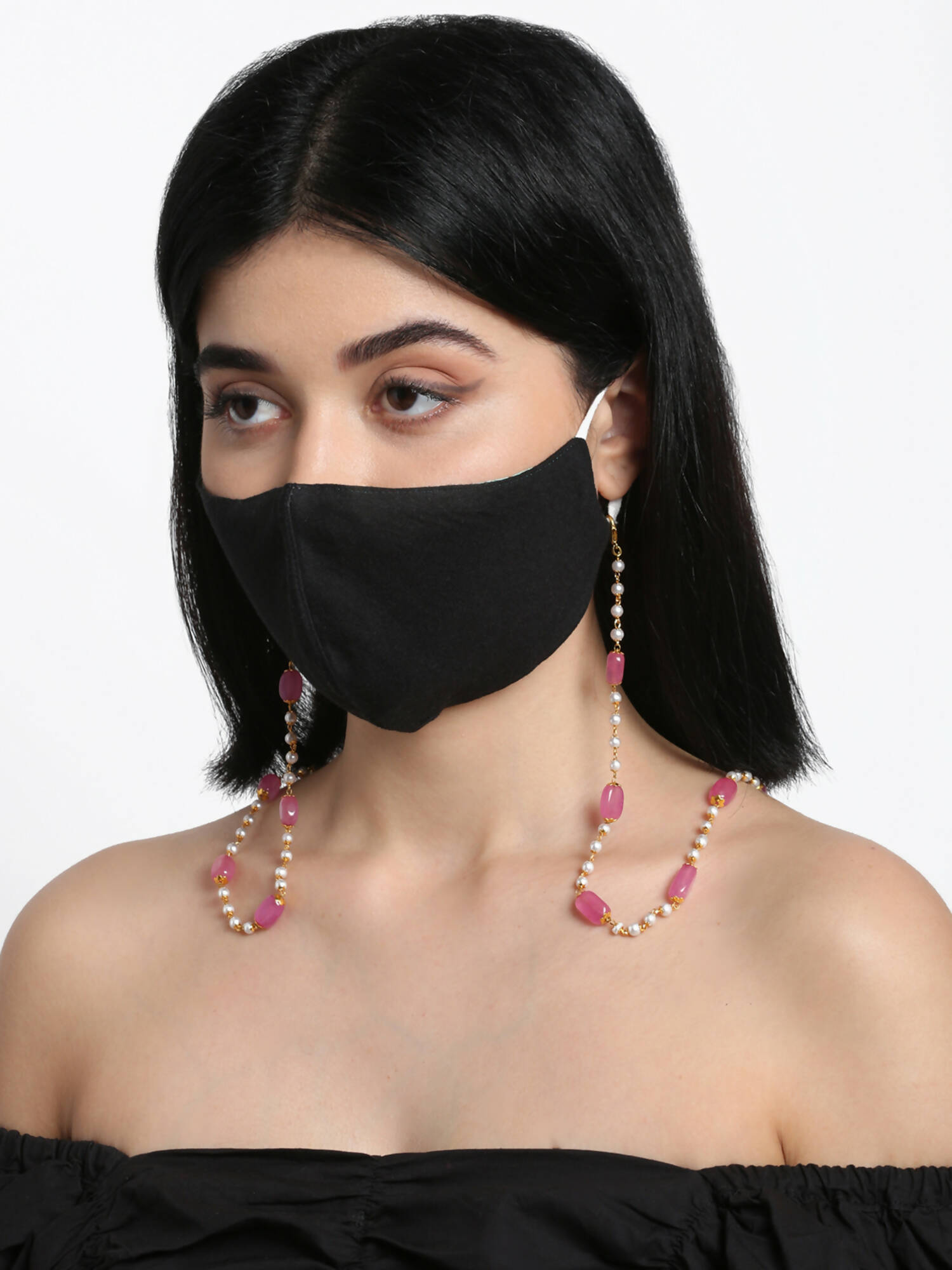 Stone And Gold Plated Mask Chain - Ruby Raang - Distacart