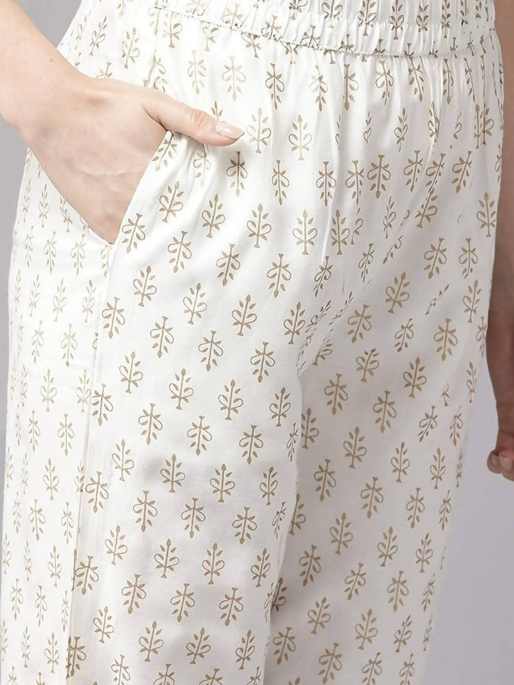 Yufta Women Teal Blue & Golden Printed Kurta with Trouser