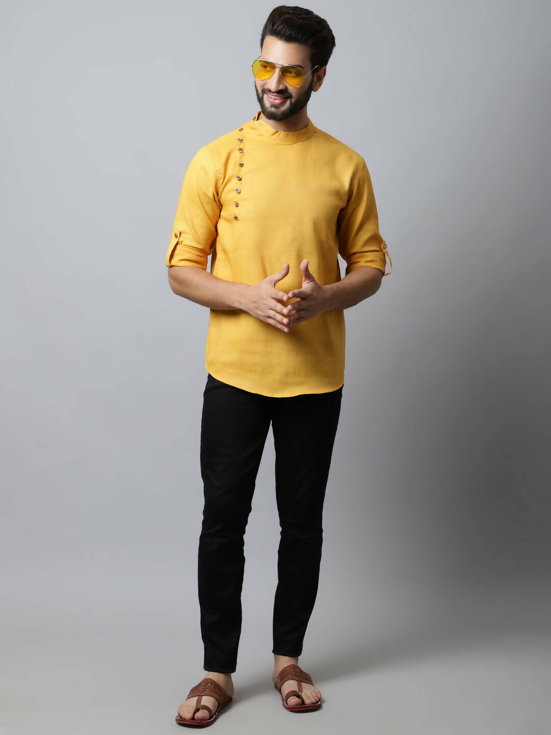 Even Apparels Yellow Color Pure Cotton Men's Kurta With Side Placket (MMS1130) - Distacart
