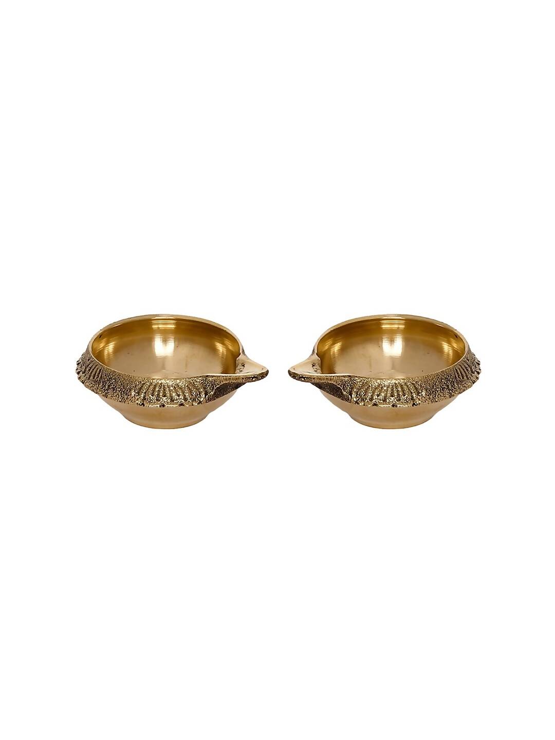 eCraftIndia Set of 2 Gold-Toned Auspicious Handcrafted Brass Diya - Distacart