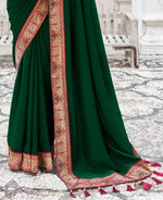 Thumbnail for Green Vichitra Solid Saree With Unstitched Blouse Piece - Juhi - Distacart