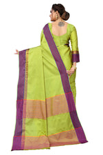 Thumbnail for Vamika Ethnic Fire Parrot Green Cotton Silk Saree - Distacart