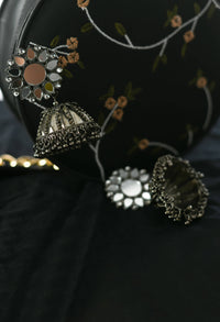 Thumbnail for Mominos Fashion Johar Kamal Silver-Plated With Mirror Earrings Jhumkas - Distacart