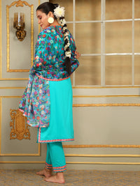 Thumbnail for Pomcha Jaipur Blue Saadgi Phulwari Straight Suit Set - Distacart