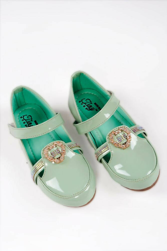 Tiny Bugs Girls Party Wear Velcro Ballerinas - Green - Distacart