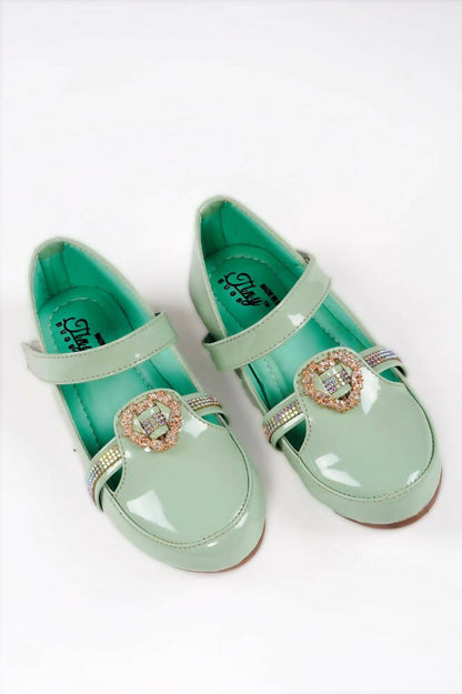 Tiny Bugs Girls Party Wear Velcro Ballerinas - Green - Distacart