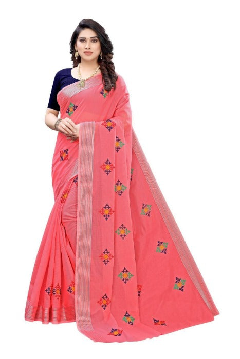 Vamika Chanderi Cotton Embroidery Red Saree (Dixa Red)