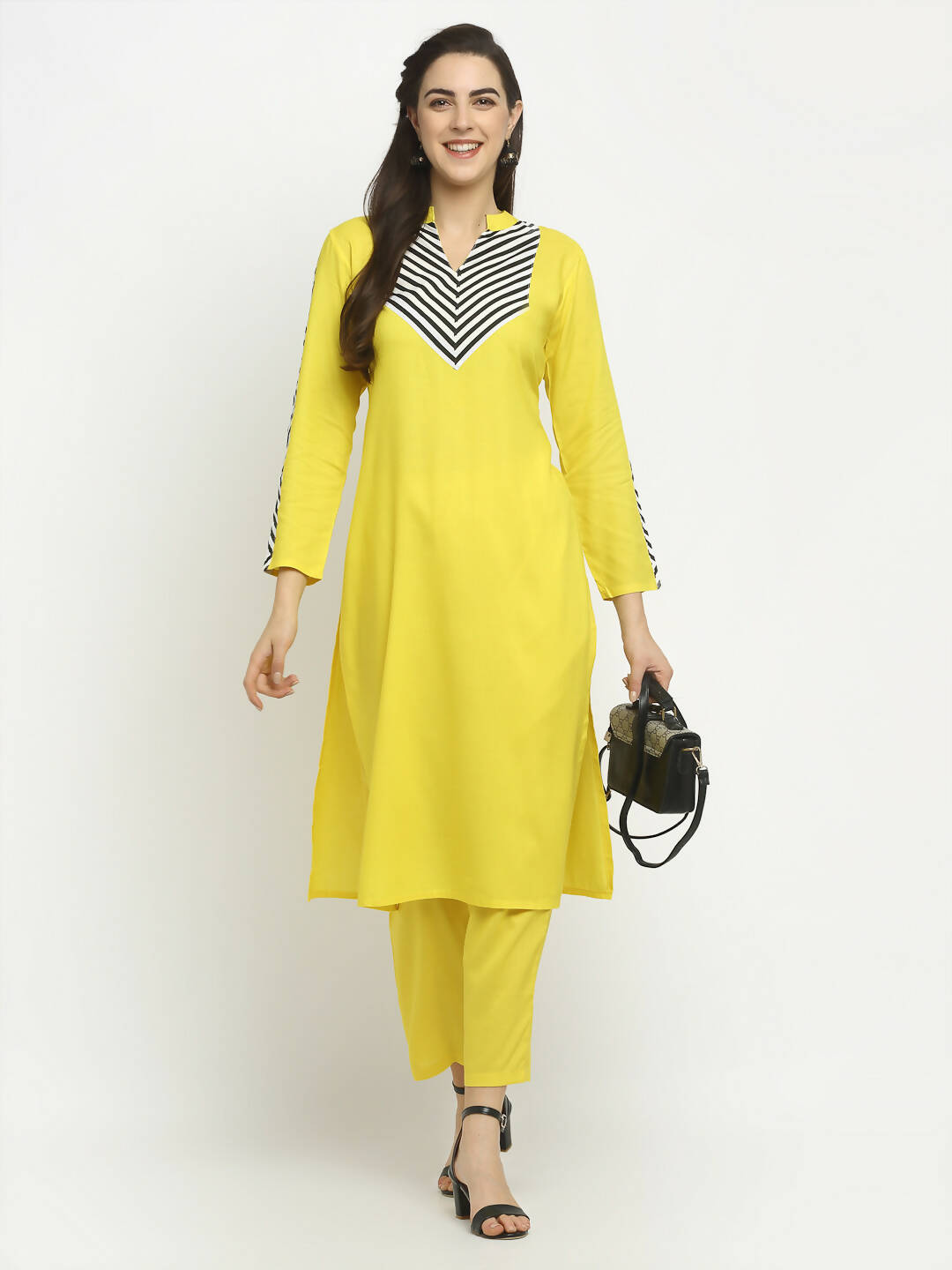 Rudra Bazaar Yellow Yoke Kurta with Pyjamas - Distacart