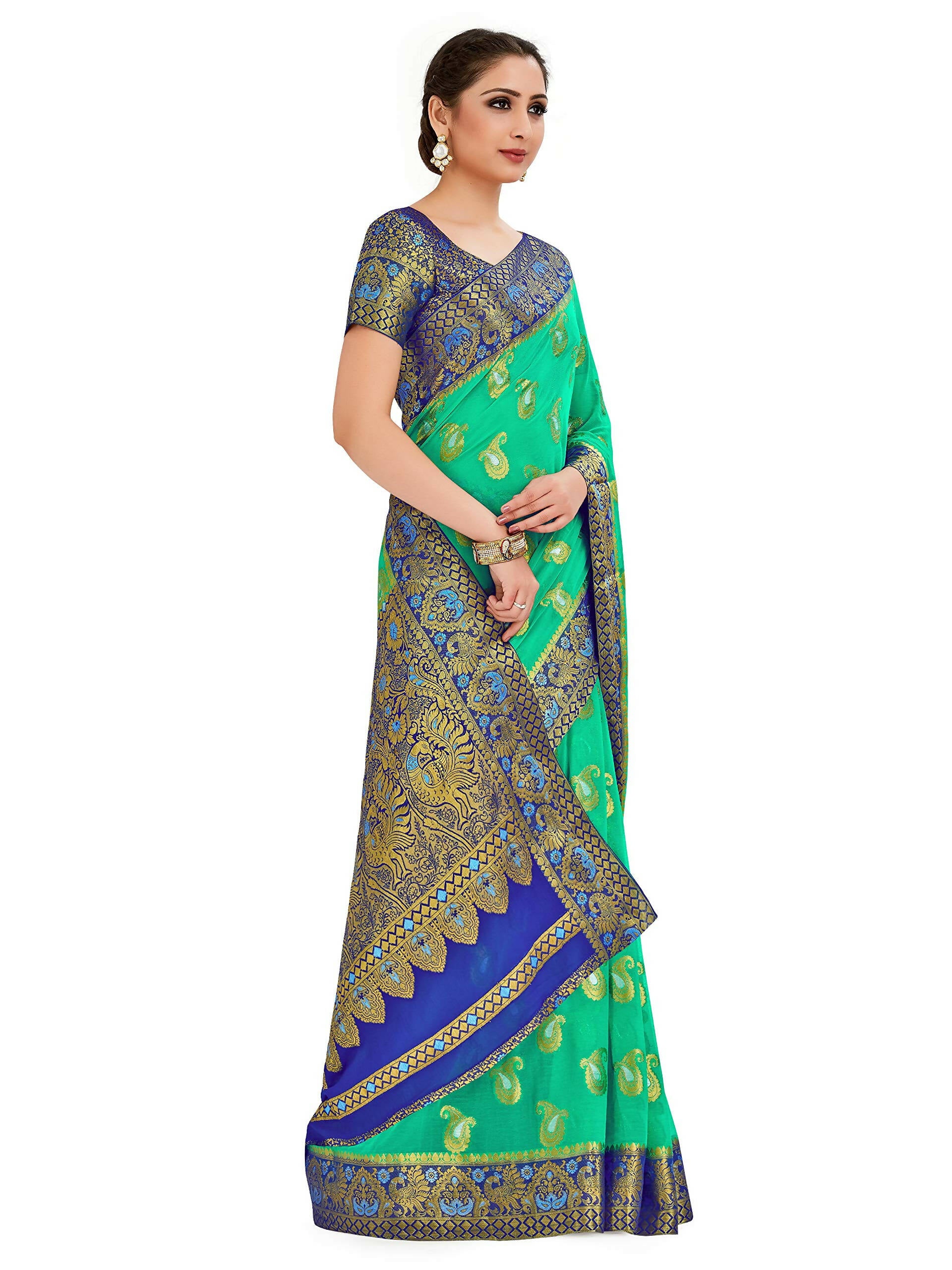 Mimosa Women's Green Banarasi Chiffon Saree - Distacart