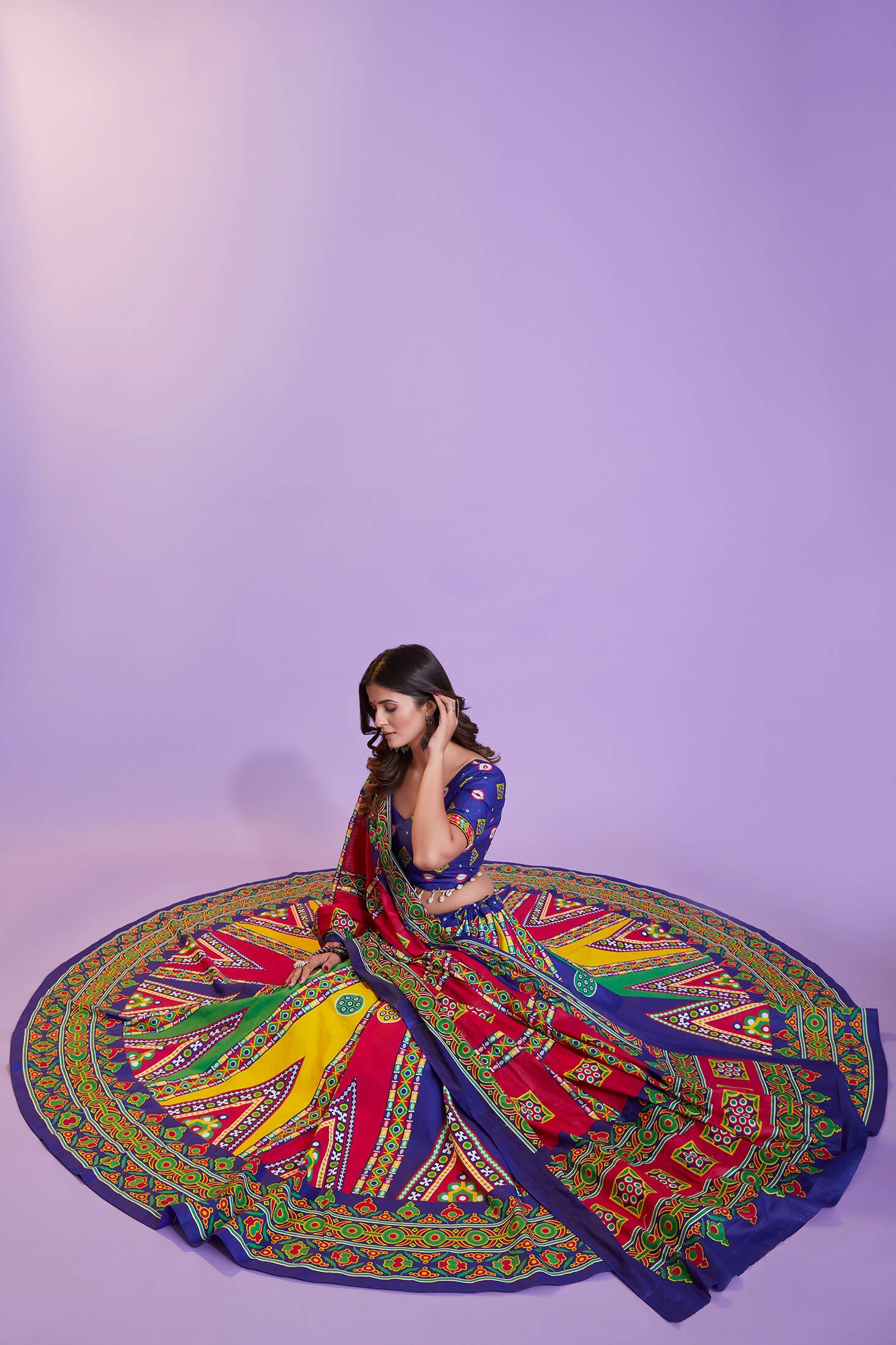 Multi Color Pure Cotton Hand Block Print Navratri Lehenga Choli with Dupatta - Raas - Distacart