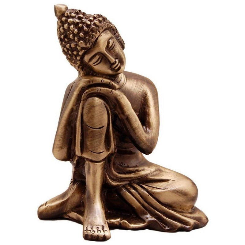 Resting Buddha on Knee Metal Showpiece, Brown