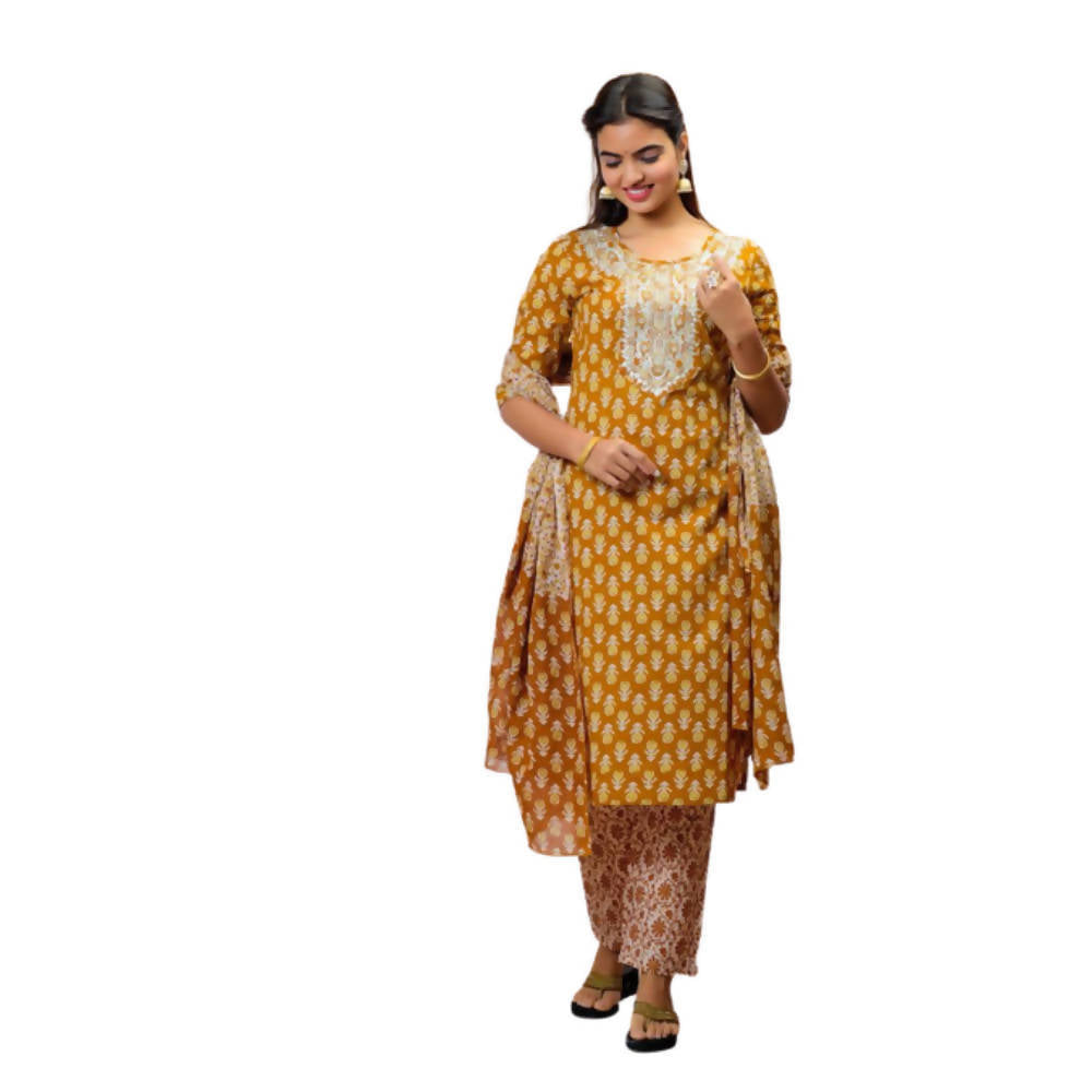 Shehnaai Mustard Straight Kurta With Pant Set