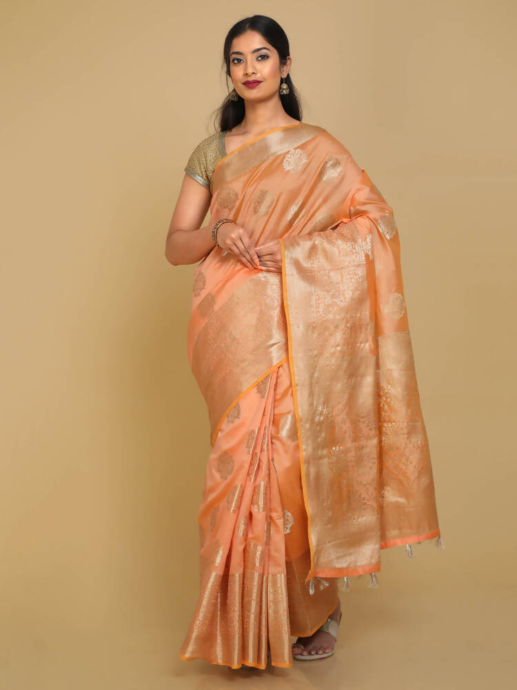 Kalamandir Floral Light Orange Silk Blend Saree