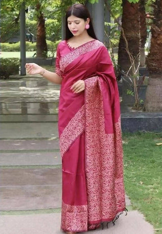 DEIANA'S Beautiful Golden Jari with New Design Soft Lichi Silk Saree - Maroon - Distacart