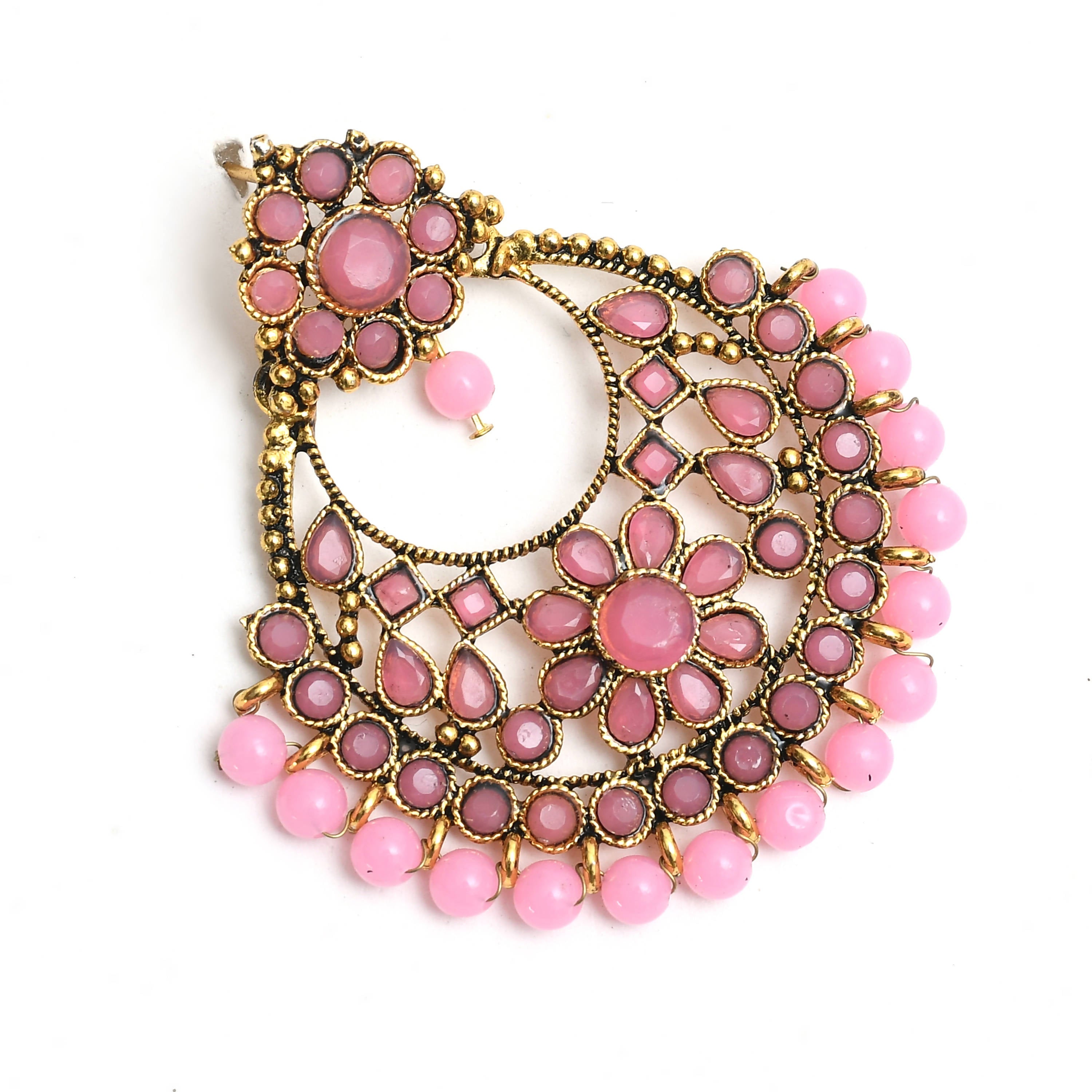 Mominos Fashion Johar Kamal Golden And Pink Beaded Earrings - Distacart