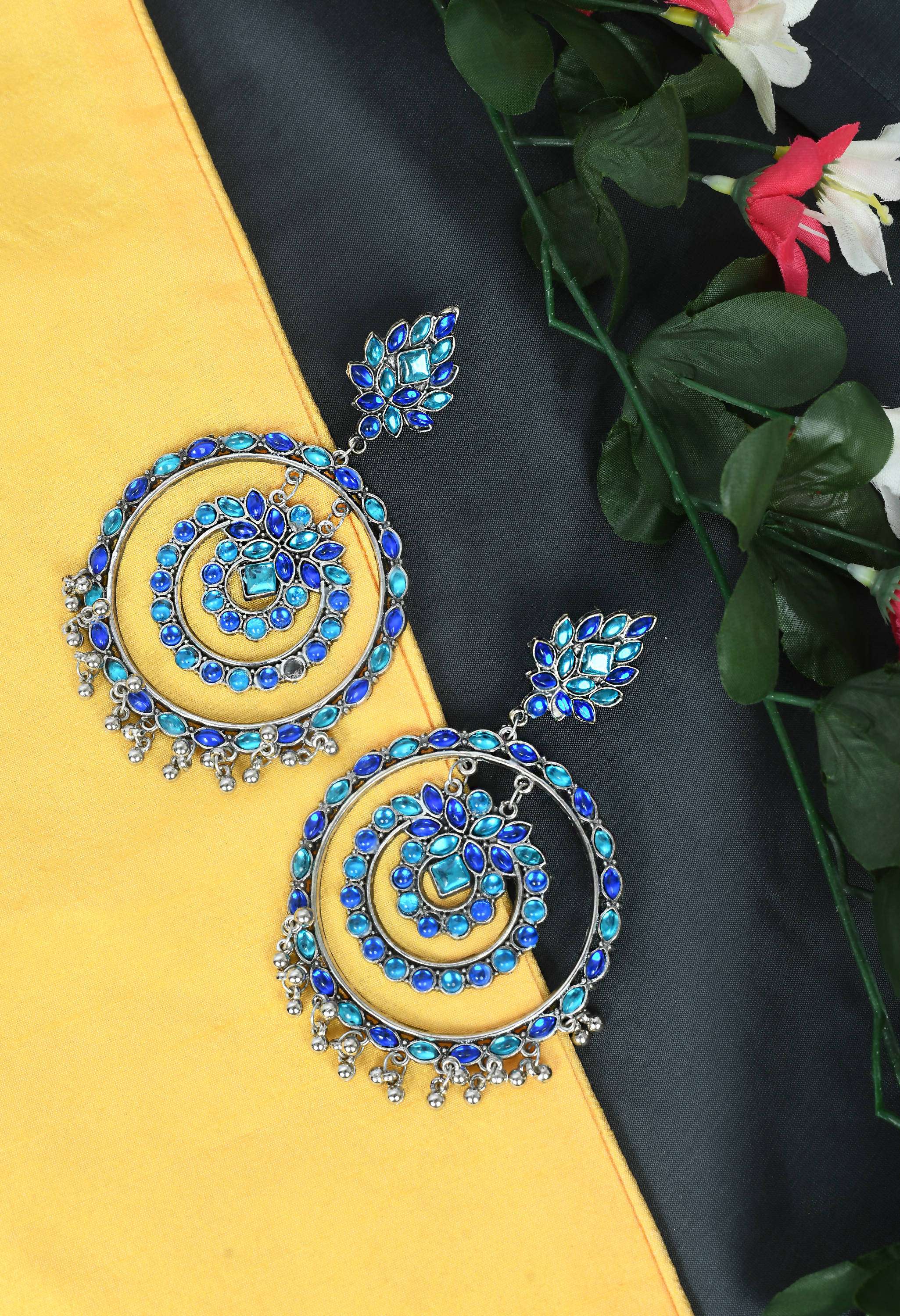 Mominos Fashion Johar Kamal Women's Blue Kundan Circles Earrings - Distacart