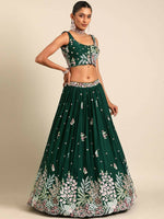 Thumbnail for House of Panchhi Green Georgette Sequins and thread embroidery Lehenga choli & Dupatta - Distacart