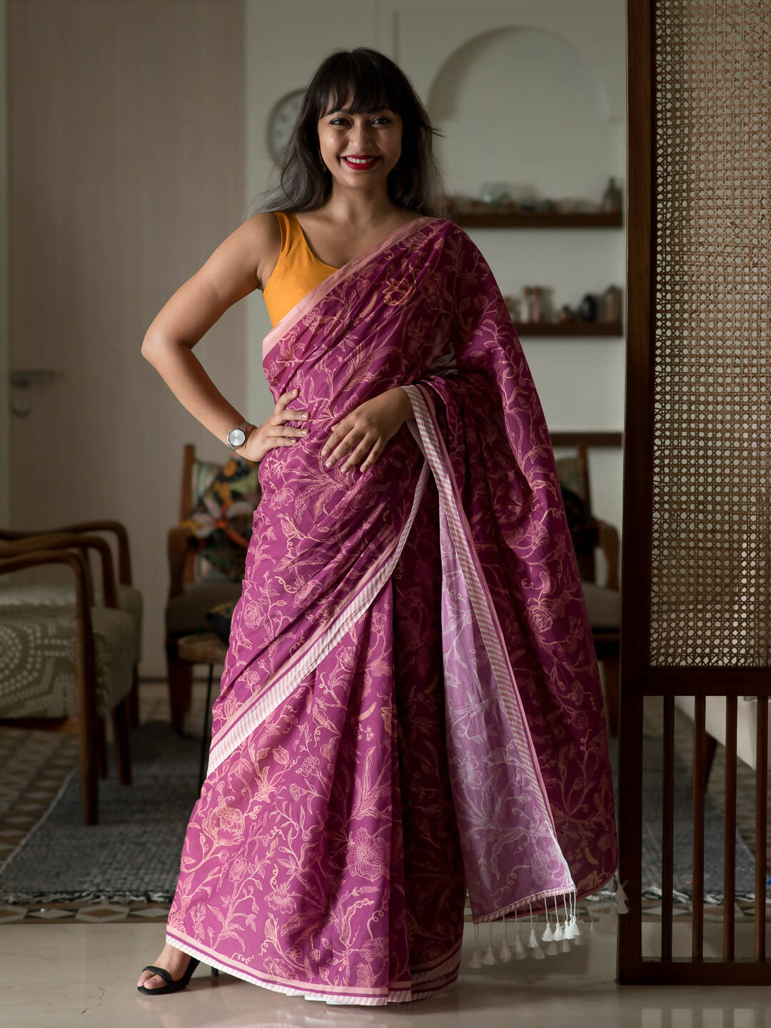 Suta Magenta Floral Pure Cotton Saree - Distacart