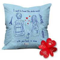 Thumbnail for Indigifts Valentine Gifts For Girlfriend Travel Quote Blue Cushion Cover With Filler - Distacart