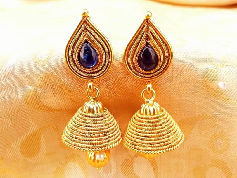 Metallic Blue Kemp Jhumkas