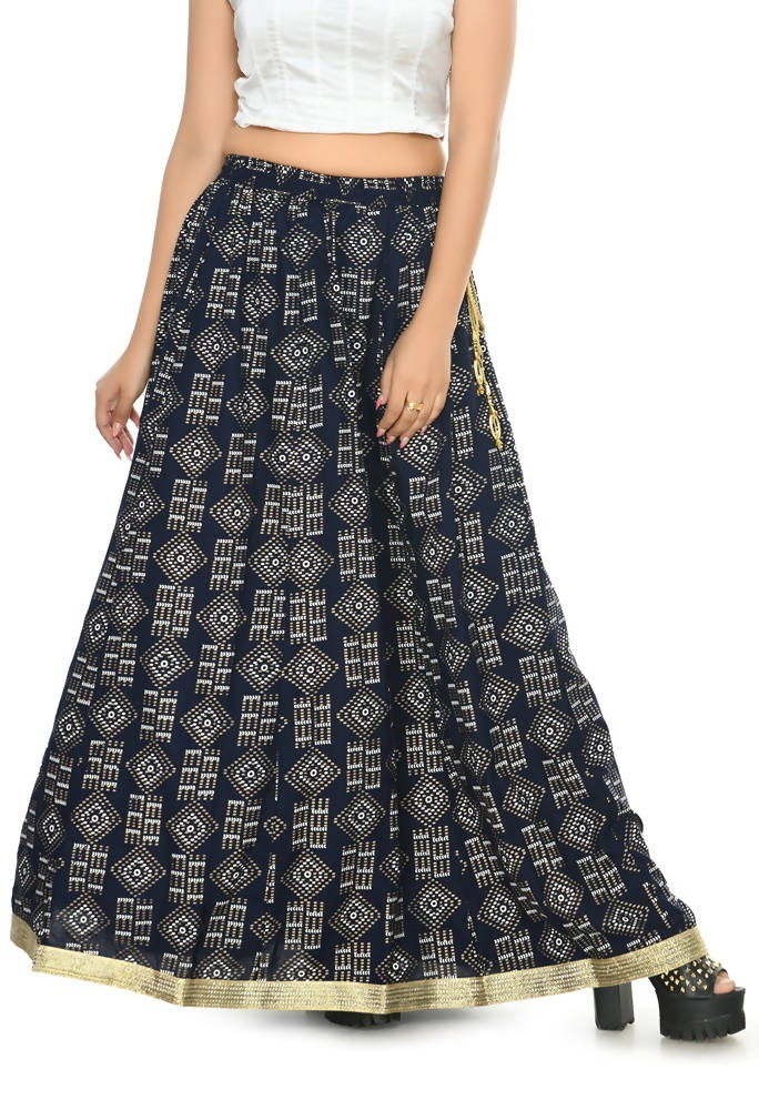 Mominos Fashion Moeza Cotton Navy Blue Printed Lehenga (Lancha)