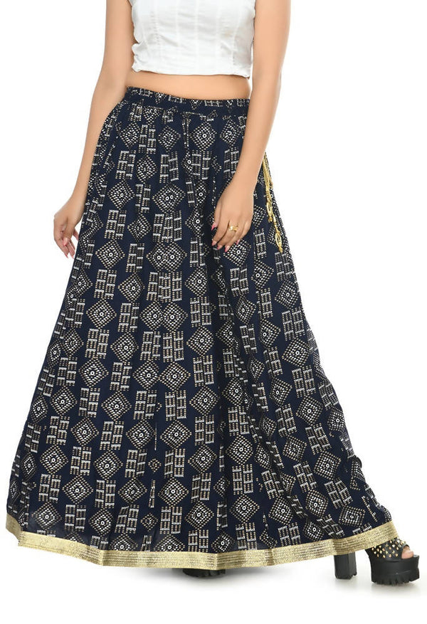 Mominos Fashion Moeza Cotton Navy Blue Printed Lehenga (Lancha)