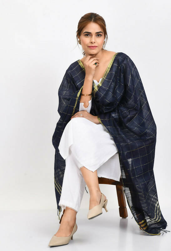 Mominos Fashion Moeza Women's Cotton Zari Box Navy Blue Dupatta - Distacart