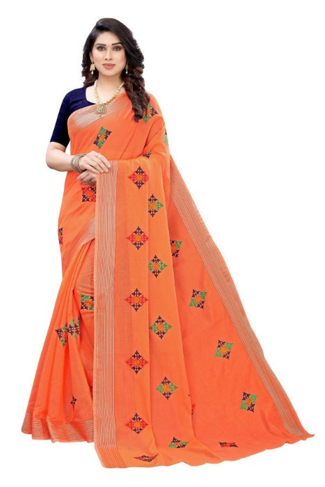 Vamika Chanderi Cotton Embroidery Orange Saree (Dixa Orange)