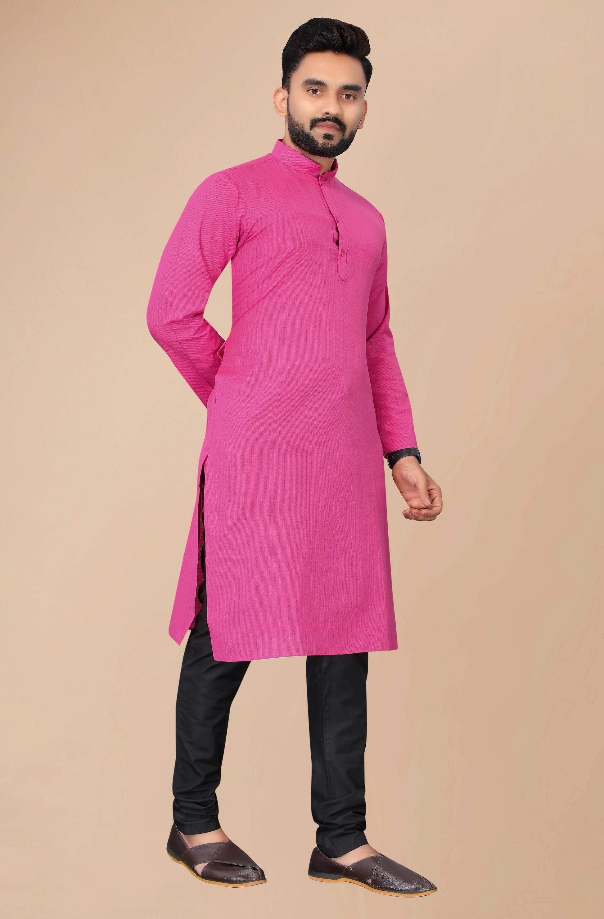 Men's Pink Striped Cotton Kurta - Mahotsav - Distacart
