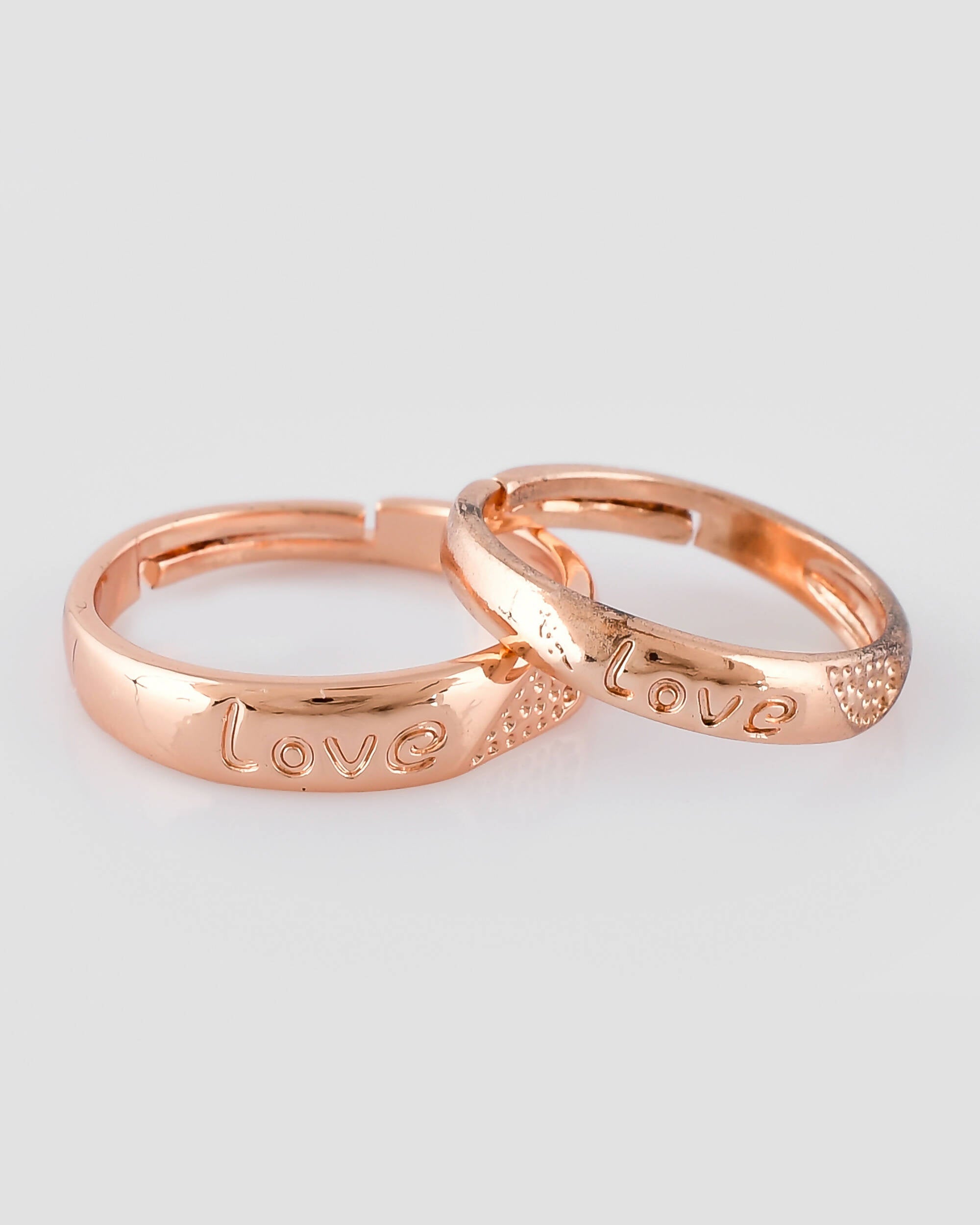 VOJ Stainless Steel Cubic Zirconia Gold Plated Adjustable Couple Ring Set - Distacart