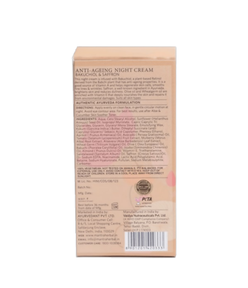 Mantra Herbal Anti-Ageing Night Cream Bakuchiol & Saffron - Distacart