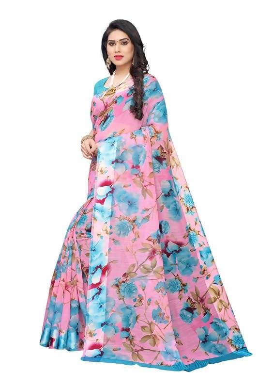 Vamika Pink Linen Satin Border Saree (SONAKSHI 12 BLUE)