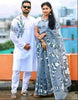 Exclusive Collection Elegant Hand Printing Designe On Pure Cotton Saree And Men's Kurta - Ash - Distacart