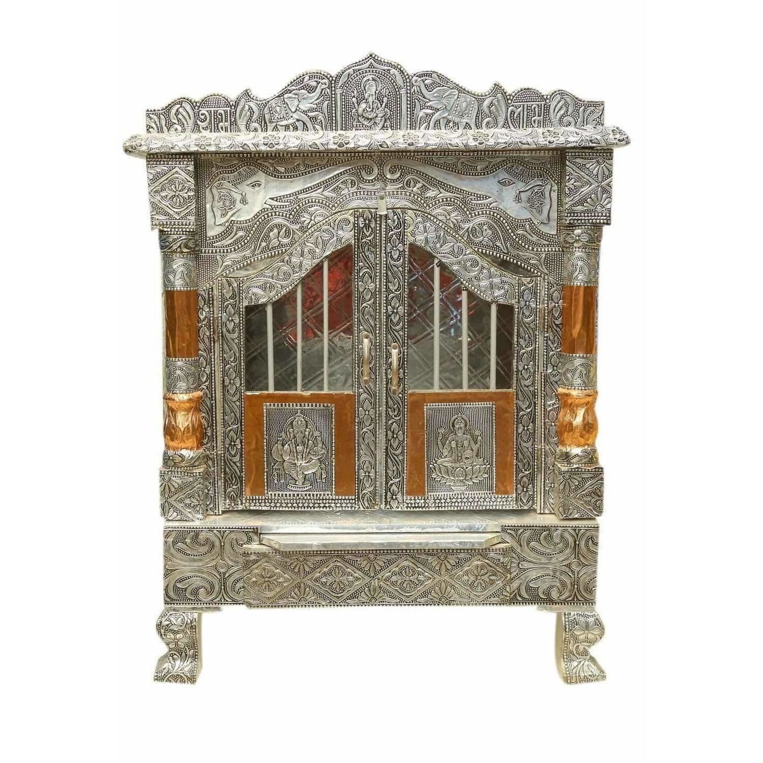 Silver Coated and Copper 2 Door Open Pooja Mandir / Pooja Mandiram Silver Coated and Copper - Distacart