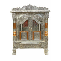 Thumbnail for Silver Coated and Copper 2 Door Open Pooja Mandir / Pooja Mandiram Silver Coated and Copper - Distacart