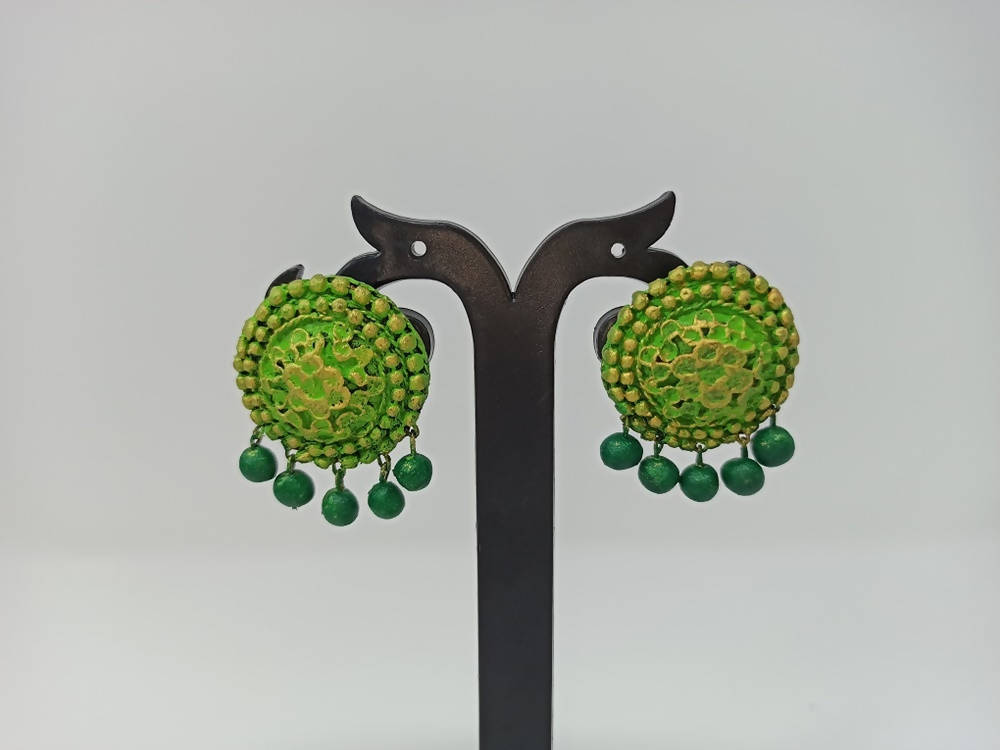 Terracotta Boho Style Studs With Dangles-Green