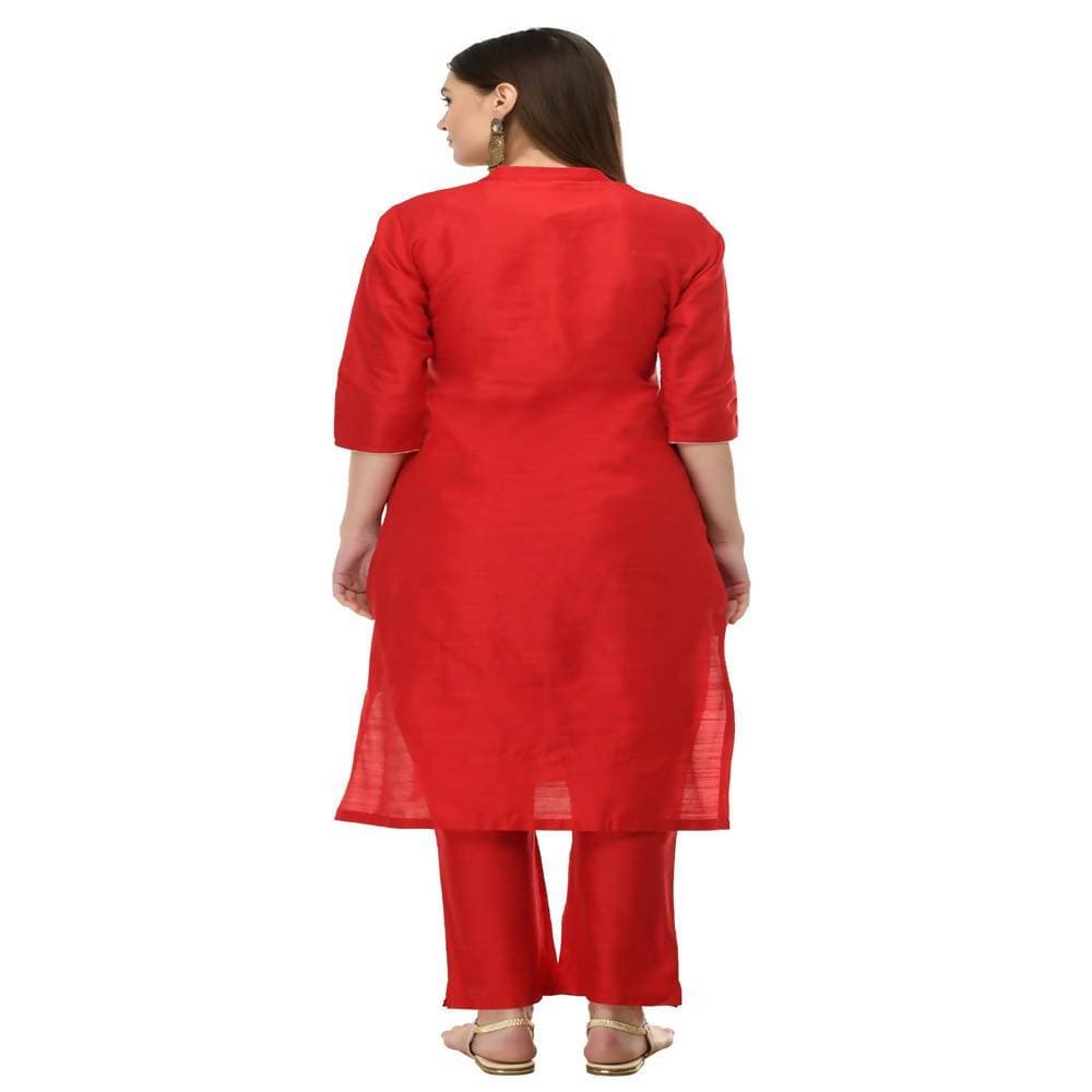 Lagi Women's Red Poly silk Straight Embroidred Kurta & Pant (RO116B)