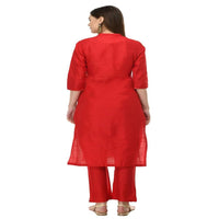 Thumbnail for Lagi Women's Red Poly silk Straight Embroidred Kurta & Pant (RO116B)