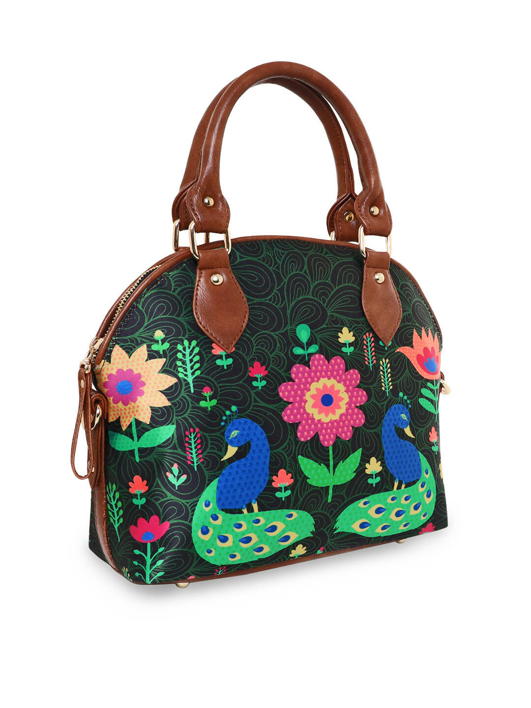 Sabhyata Peacock - Satin Handbag With Detachable Sling - Distacart