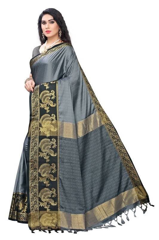 Vamika Banarasi Jacquard Weaving Grey Saree (DHONI GREY)