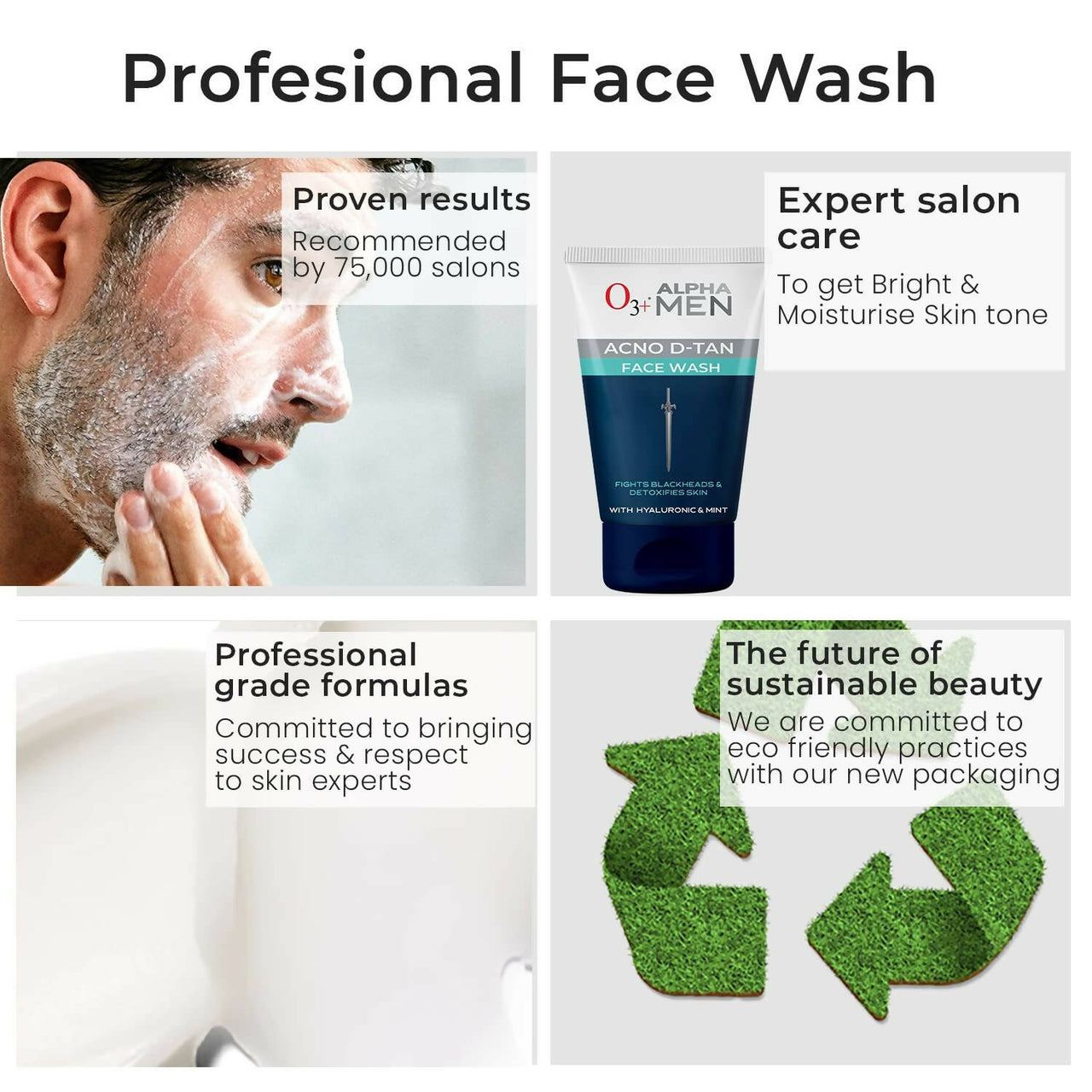 Professional O3+ Alpha Men Acno D-TAN Face Wash with Hyaluronic & Mint - Distacart