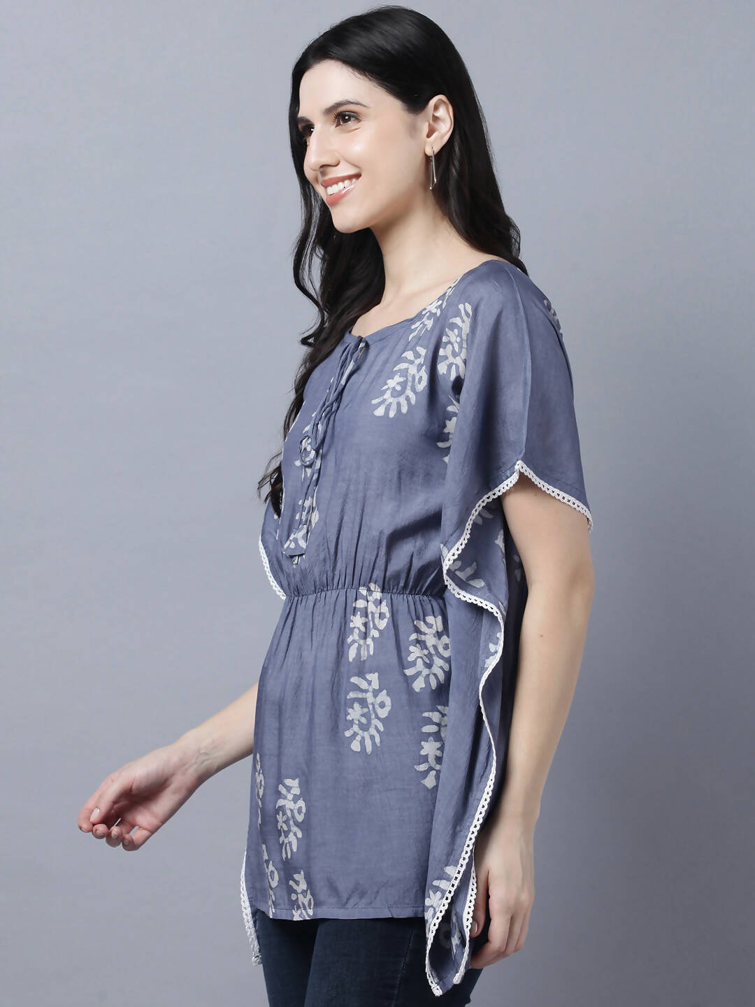 Myshka Stylish Dark Grey Silk Short Sleeve Women's Kaftan - Distacart