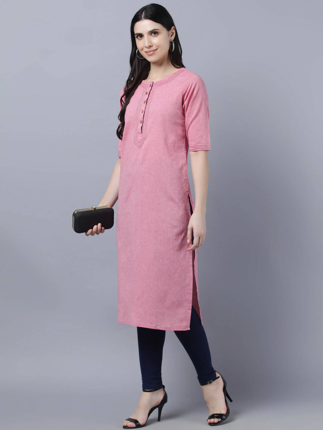 Myshka Women Pink Solid Straight Kurta - Distacart