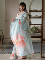 Thumbnail for Suta Blue Floral Pure Cotton Saree - Distacart