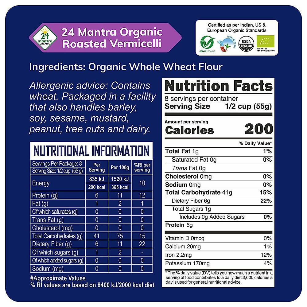 24 Mantra Organic Roasted Vermicelli - Made With Whole Wheat Flour - Distacart
